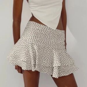 Zara Cream Mini skort with Black Polka Dots and Ruffle Hem